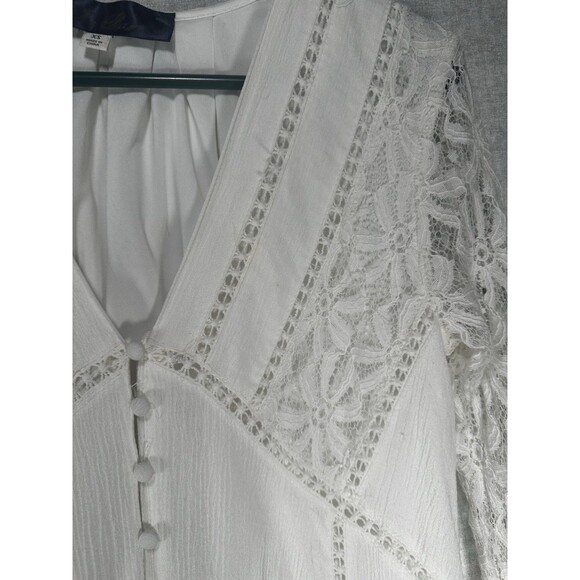 Blue Rain Boho Ivory-White Mini Dress Lace Sleeves Button Front Womens size XS - Picture 5 of 10